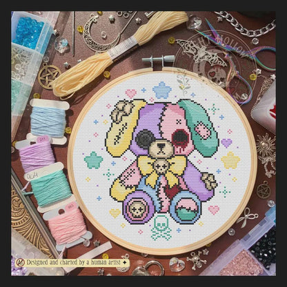 CottonPaw Puppy | GothicKawaii Plush Animal Cross Stitch Pattern | Macabre Dog Embroidery | PDF ( Instant Download)