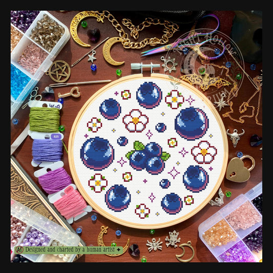 Blueberry Daydream | Blueberry Cross Stitch Pattern | Kawaii Fruit Embroidery | PDF (Instant Download)
